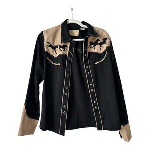 Vintage Scully Black Diamond Pearl Snap Western Shirt | Horses & Beading | Women
